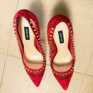 Nine West red spike, velvet/mesh heel, size 8.5.